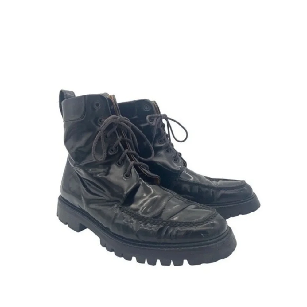Gucci Mens Gorp Grunge Combat Boots 41.5 E US 8E Black Lug Sole Leather Lace Up